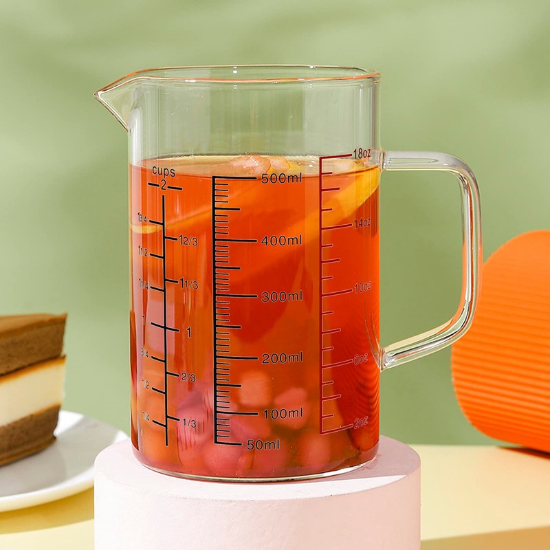 Glass Measuring Cup with Handle - 2 Cup, Ounce &
