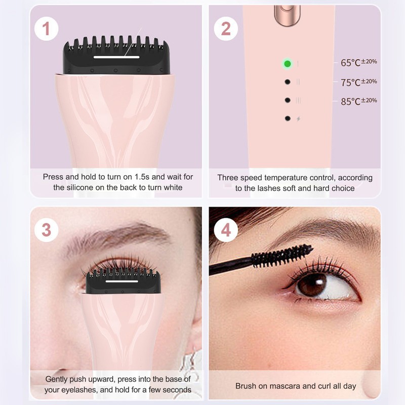360 Degrees Push Heated Eyelash Curler Long Lasting 3 Temperature