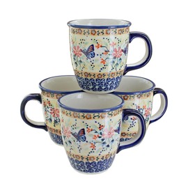 Blue Rose Polish Pottery Blue Butterfly 4 Piece Mug Set