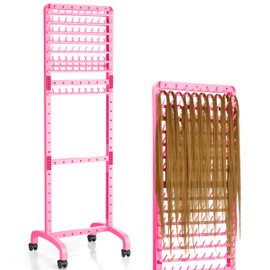 Yumkfoi Adjustable Braiding Rack with 160 Pegs, 2-sided Braid Rack for Braiders, Movable Hair Racks with Wheels, Hair Extension Holder for Braiders and Hairstylists