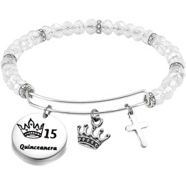FEELMEM Quinceanera Gift 15th Birthday Bracelet Girls Sweet 15th Quinceanera Bangle Quince Jewelry Happy 15th Birthday Gift(15th-02)