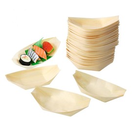 Smallterm 50PCS Salad Bowl Disposable Bowls Finger Food Bowls, Boat Biodegradable Wood 11 cm x 6.5 cm