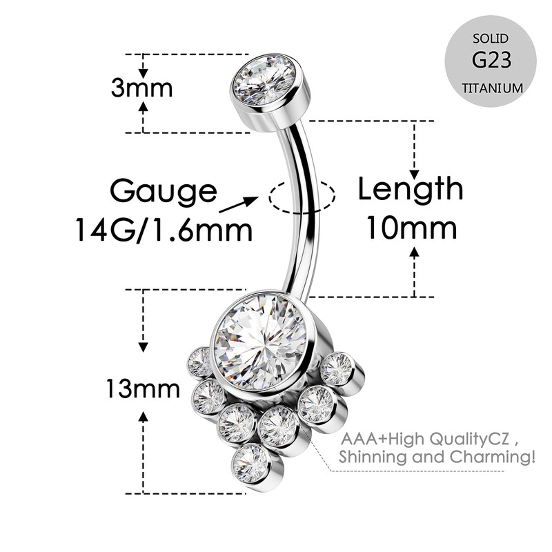 COCHARM G23 Titanium Belly Button Rings for Women Hypoallergenic Clear