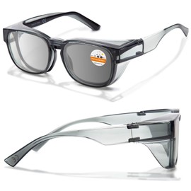 LianSan Photochromic Safety Glasses Over Eyeglasses for Men&Women - Fit Over Glasses with UV400&Scratch Resistant Lenses ANSI Z87(Grey,Light Grey Lens)