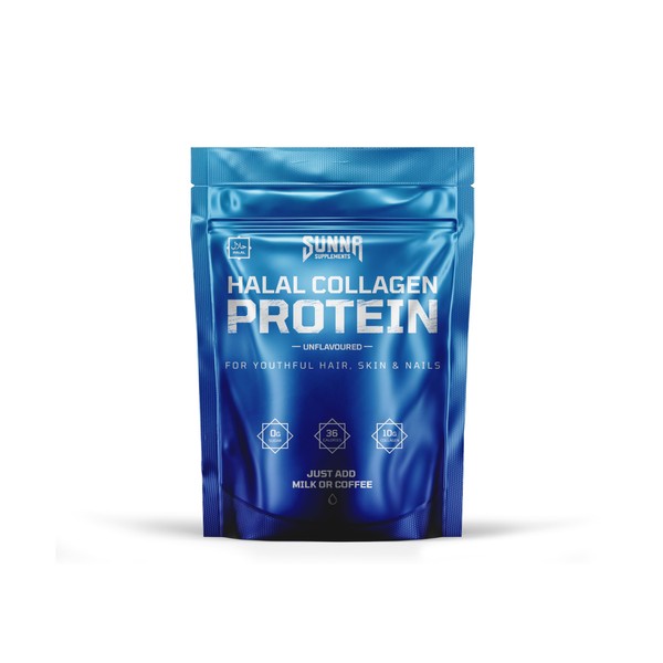 SUNNA SUPPLEMENTS - Halal Bovine Collagen Protein Powder for Hair, Skin, Nails and Joints - Halal Collagen Powder for Women and Men - Highly Rich Protein Collagen Powder Suitable for Everyone