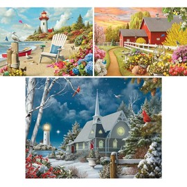 Bits and Pieces - Value Set of Three – 300 Large Piece Puzzles for Adults - ‘Awaken’, ‘Guiding Lights’, & ‘Daydream’ by Artist Alan Giana - 18" x 24"
