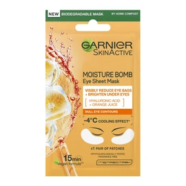 Garnier Moisture Bomb Orange Eye Mask, With Hyaluronic Acid And Orange Juice, Hydrating & Brightening Under Eye Mask, Reduce Appearance of Eye Bags, Biodegradable and Vegan Tissue Mask, 6g