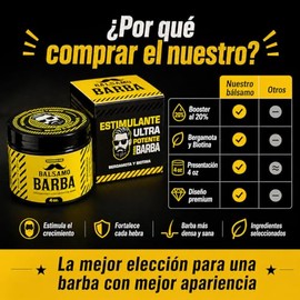 Bálsamo Activador de Crecimiento de Barba con Biotina Alta Concentración y Bergamota 20% | Estimulante para Hombres | Hace Crecer Vello Facial donde n