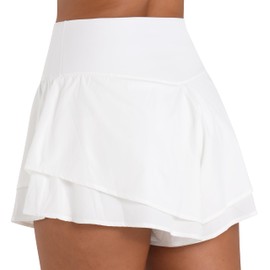 Sunzel Womens High‑Waist Double‑Layer Skort with 2 Inner‑Shorts Pockets Moisture‑Wicking Athletic Skorts for Women, Golf Skorts & Tennis Skirts, White, Medium