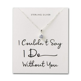 Philip Jones Sterling Silver I Couldn't Say I Do Without You Solitaire Crystal Necklace