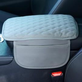 JXYT Car Center Console Cover, Upgraded Leather Armrest Seat Box Cover with 2 Storage Pockets, Car Interior Accessory Protector for Most Vehicles (Grey)