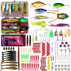 FONMANG 153Pcs Fishing Lures Tackle Box Kit – Complete Fishing Gear Set with Weights, Assorted Baits, Hooks & Tackle Included for Bass, Trout, Walleye Freshwater & Saltwater Fishing Gift for Men