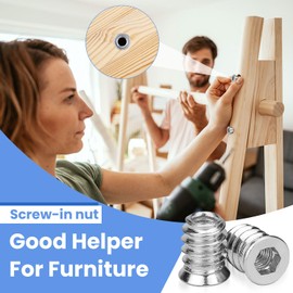 B-0105 Pack of 60 Screw-in Nuts M6 Threaded Insert Screw Nut Helicoil M6 Sleeve Nut M6 Screw-In Sleeve Threaded Socket Wood Steel Hexagonal Nut M6 x 20 mm for Wooden Furniture