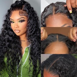 Glueless Human Hair Curly Wig 4x4 Pre Cut Lace Front Curly Brazilian Glueless Wig for Women 180% Density Natural Color 26 Inch