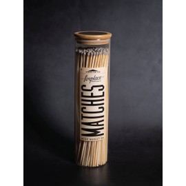 Made Market Co. Fireplace Matches in Glass Vessel | Approx. 120 Long Wood Colored Tip Safety Matchsticks for Decor | Long 10” Match Sticks | Bottle Jar Holder with Lid & Striker (Grey)