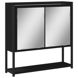 vidaXL Engineered Wood Bathroom Mirror Cabinet in Black - Wall-Mounted Storage Solution with Clear Glass Mirror 23.6"x6.3"x23.6"