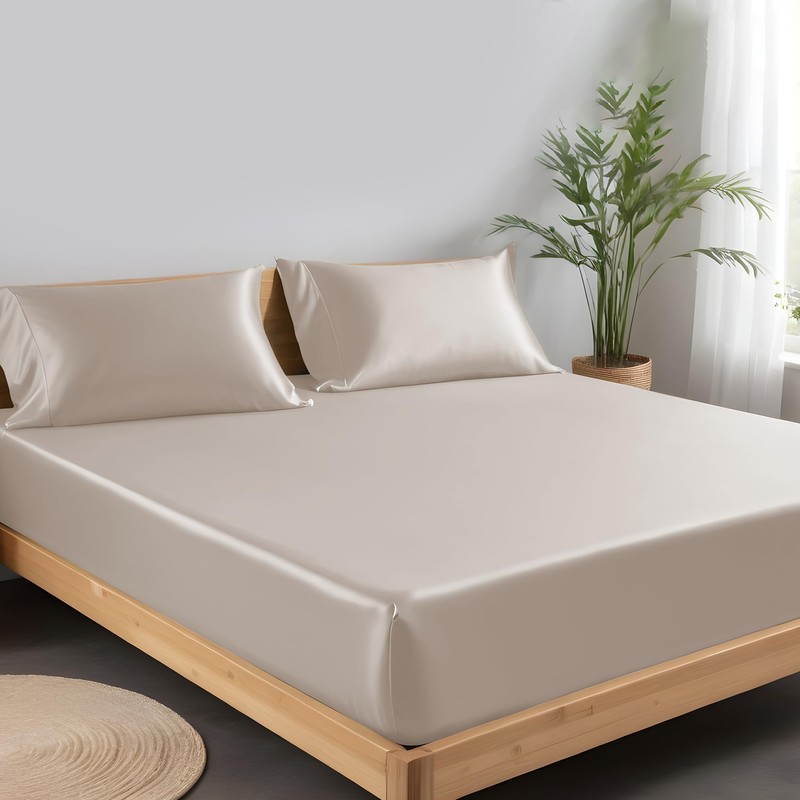 LINENWALAS Double Fitted Sheet 140x190 cm, 100% Organic Bamboo Silk