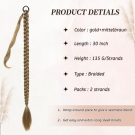 Fulang Hair 2 Pieces Braid Ponytail Extension Braid with Hair Scrunchie, Hairpiece for Braiding, Long Ponytail Synthetic Hair for Women, Braided Hairpiece (Blonde with Pale Golden Highlights)