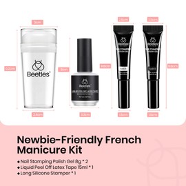 Beetles French Tip Tool: Stamp Gel Silicone Nail Stamp Kit with Long Silicone Stamper, Peel off Cuticle Guard and Nail Stamper Gel Polish, Soak off Uv Led Lamp Manicure Gifts for Women