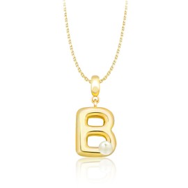 Milan Chiva Bubble Initial Letter Necklaces for Women 14K Gold Plated Puffy Tiny Letter B Necklace Pendant Dainty Adjustable Chain Trendy Choker Jewelry MNS-1015GD
