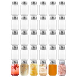 novelinks 2oz Mason Jar With Lid Plastic Small Jars With Lids 2 oz Mini Jars 2 oz for Honey Jam Spice Beads (Silver Lid, 30 Pack 2 Ounce)