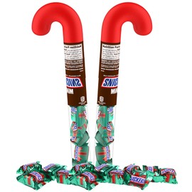 2024 Christmas Mini Snickers in Candy Cane Tube, Individually Wrapped Bite Size Pieces, Holiday Stocking Stuffer Chocolates, 2.14 Ounces (Pack of 2)