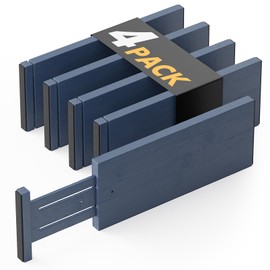 SpaceAid Bamboo 4 Pack Dresser Drawer Dividers, 4.65“ High Adjustable Drawer Organizers, Expandable Organization for Clothing, Clothes, Dressers (12-17.5 in), Navy Blue