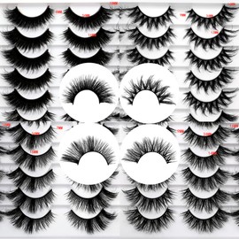 Pooplunch False Eyelashes 20 Pairs Fluffy Volume Cat Eye Lash Extensions 18MM Dramatic Wispy Long Crossed Faux Mink Lashes Fake Eyelash Strips Wholesale Bulk Pack