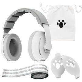 2-in-1 Baby Ear Muffs for Hearing Protection, Noise Cancelling Earmuffs for Babies & Toddlers up to 48 Months, Adjustable Baby Headphones with Stretchy Band, Improves Sleep - White