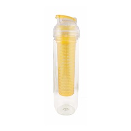 Emartbuy Fruit Infuser Water Bottle with Extra-Long Infuser for Maximum Flavour 900ml Leak Proof BPA-Free Sports Bottle - Clear/Yellow