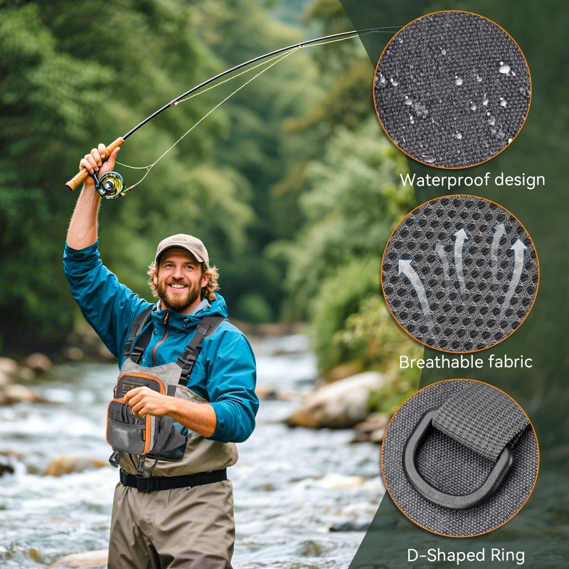 QulayQualy Lightweight Fly Fishing Chest Pack, Multi-Compartment Small Fishing Tackle