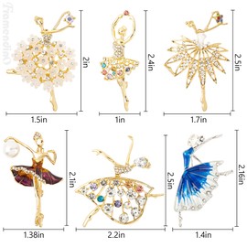 Framendino, 6 Pack Ballet Dancer Brooches for Women Rhinestone Brooch Pins Dancing Ballerina Pin