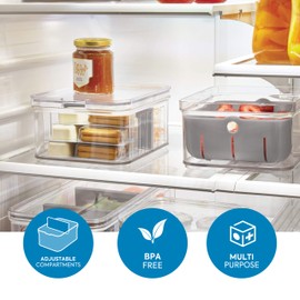 iDesign Fridge Storage Box (21 cm x 16 cm x 9.6 cm), Small Kitchen Storage Container Made of BPA-Free Plastic, Kitchen Organiser for Tinned Foods, Spices and More, Clear
