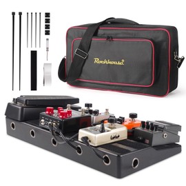 Rockhouse Pedalboard, Guitar Pedal Board Case 20" x 10" Light Effect Boards with Compartment for Power Supply, Gig Bag, Mounting Tape, Cables Ties