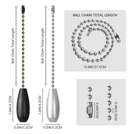 SHIFANQI Ceiling Fan Pull Chain, 2 Pack Wooden Pendant Pull Chain Extension, 12 Inches Decorative Chain Pulls for Ceiling Light Fan Lamp, Beads Ball Pull Chain Extenders with Connector,Black+Silver