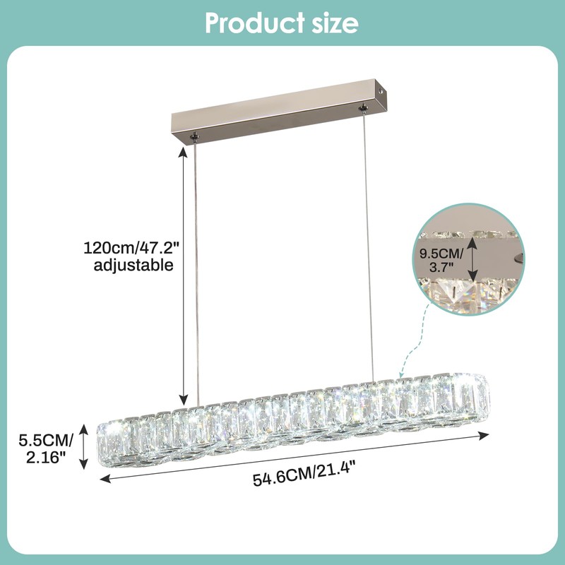 Zenouidle Dimmable Crystal Chandelier Modern LED Pendant Light Fixture Dining