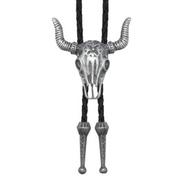 Wincredulous Leather Cowboy Necktie, 37.5 Inches Adjustable Bolo Tie Necklace,Handmade Western Rodeo Theme Leather Rope Necklace, Costume Accessories for Men, Women (Silver)