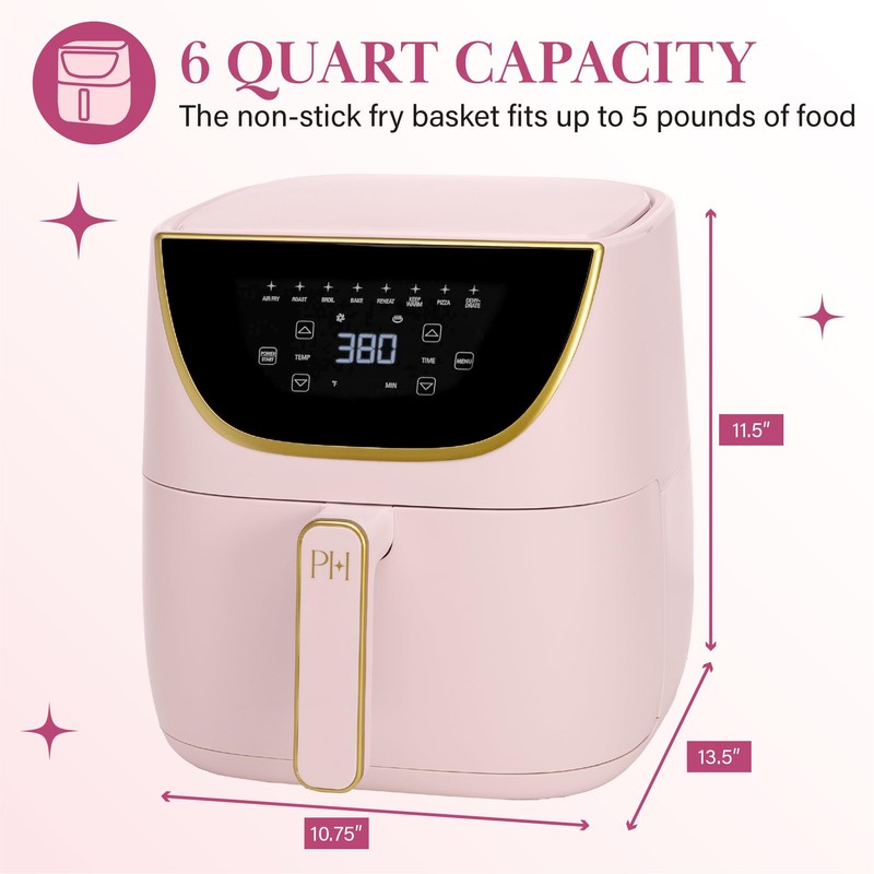 Paris Hilton Air Fryer, Large 6-Quart Capacity, Nonstick Made without