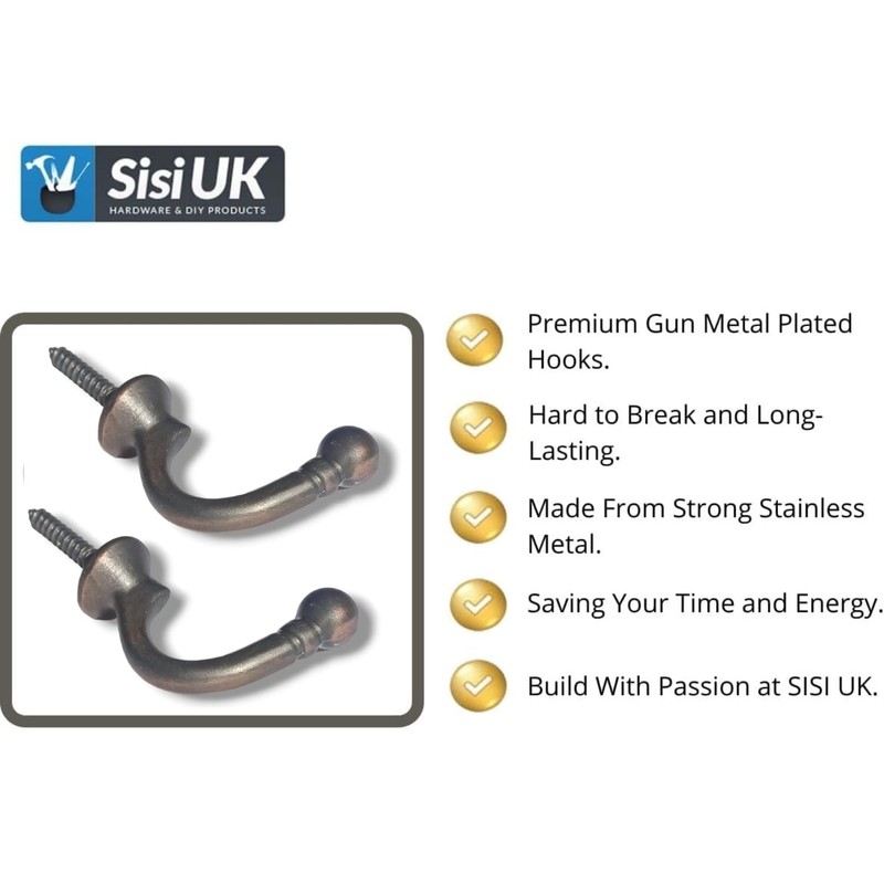 Ball End Curtain Holdbacks Hooks Gun Metal Ball End Curtain