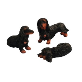 Melody Jane Dolls House Dachshund Dogs Long Haired Standing Sitting & Lying Down Black Pets