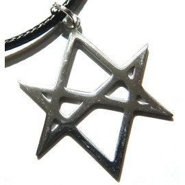 Aleister Crowley Unicursal Hexagram 6-Pointed Star Laser-Cut Stainless Steel Pendant on 18" Cord Necklace Unisex Satanic Occult