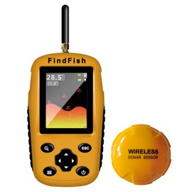 ESANHAO Fish Finder Portable Wireless Sonar & Radio Sensor Depth Finder with Fish Size, Water Temperature, Bottom Contour, Color LED Display Black/White Model fit for Boats Kayaks Fishing