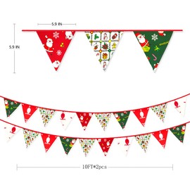 Christmas Decorations Kit–Fabric Bunting Banner/Xmas Pennant Flag/Traingle Hanging Garland Banner Decor for Fireplace,Wonderland Winter,New Year,Holiday Party,Indoor Decoration (2 Set)