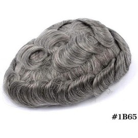 Hombres Tupé for hombres Sistema de cabello humano Postizos Encaje suizo completo for 8 x 10 "Prótesis masculino transpirable 1B Pelucas blanco mixto 65% gris Postizo(Straight Hair 1B65,100%)