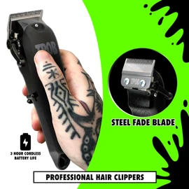 TPOB Reaper Black Barber Hair Clippers for Men 6800 RPM with Matte Black Case and Steel Fade Blade