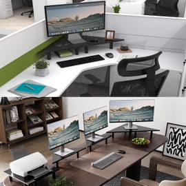 WEGASTU 2 Pack Corner Monitor Riser，Wood & Steel Desktop Height Adjustable 27 Inch Corner Desk Shelf ，Ergonomic Space Saving Design，Universal Corner Stand For Computer、Laptop、PC、IMAC、Printer（Black）