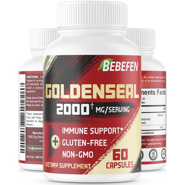 BEBEFEN Goldenseal Root Capsules 2000mg | Traditional Herb Supplement | Concentrated Extract | Vegetarian, Non-GMO