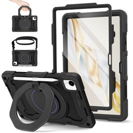 ROISKIN Case for Honor Pad X9a 11.5 Inch 2025 with Screen Protector & Shoulder Strap & Pen Holder, Heavy Duty Shockproof Military Cover for Honor Pad X9a, 360 Rotating Stand for Children, Black