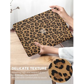 Seorsok Compatible with MacBook Air 13 Inch Case 2022 2021 2020-2018 Release A1932 A2179 M1 A2337,Elegant Leopard Grain Leather Plastic Hard Shell Case with Keyboard Cover,Brown