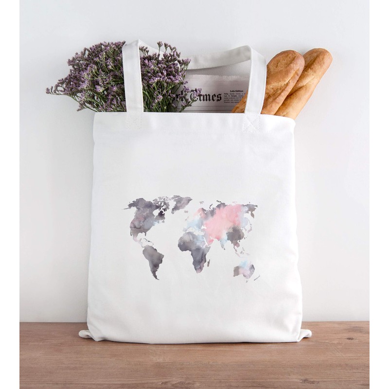 Autiga® Jute Bag World Map Watercolour World Map Cotton Bag